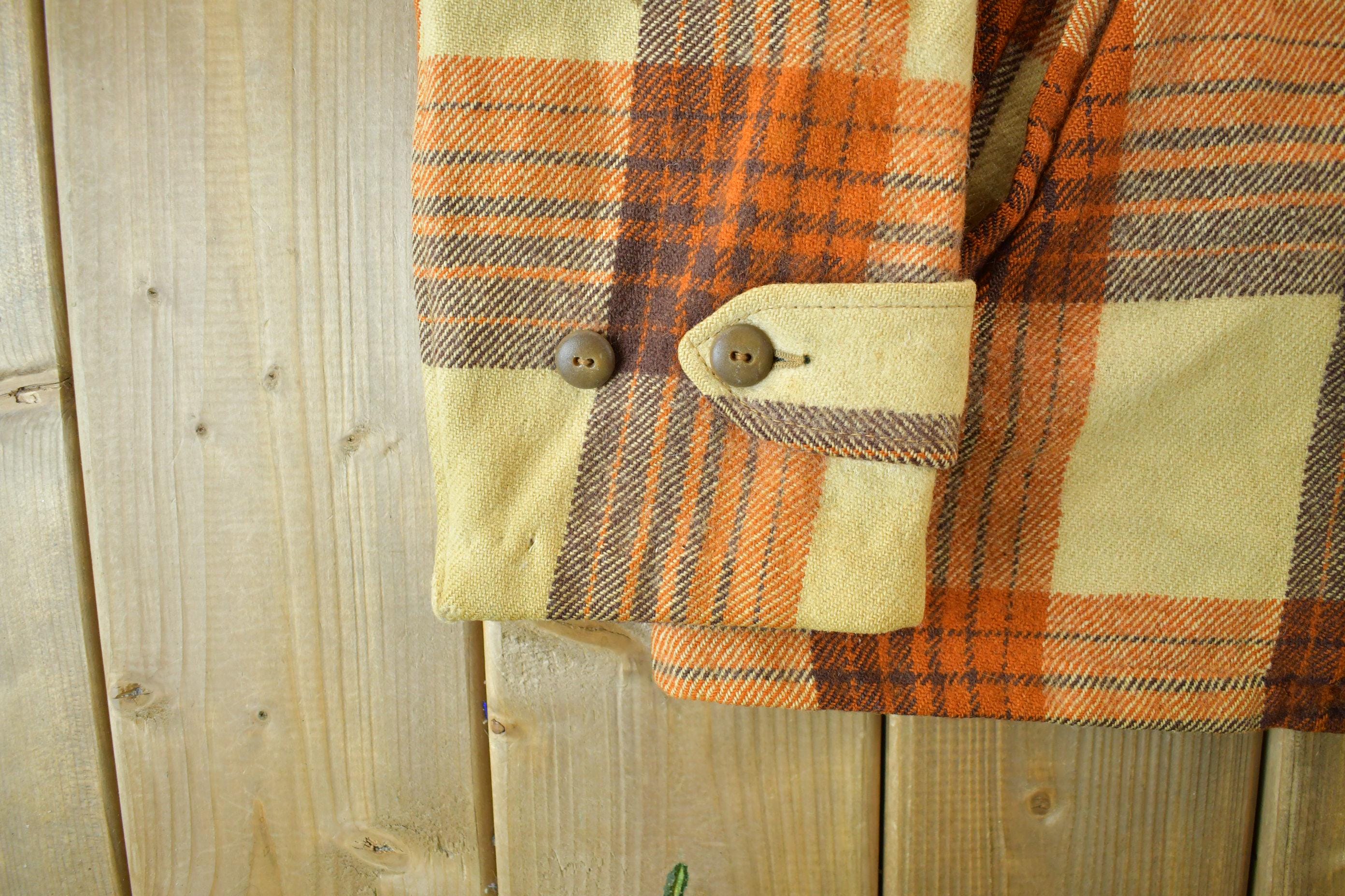 Vintage 50s 60s Jacket / Wool Plaid Full Zip Coat / 1950s True 