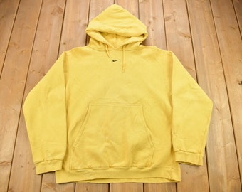 Vintage 1990s Yellow Nike Center Swoosh Hoodie Middle Swoosh
