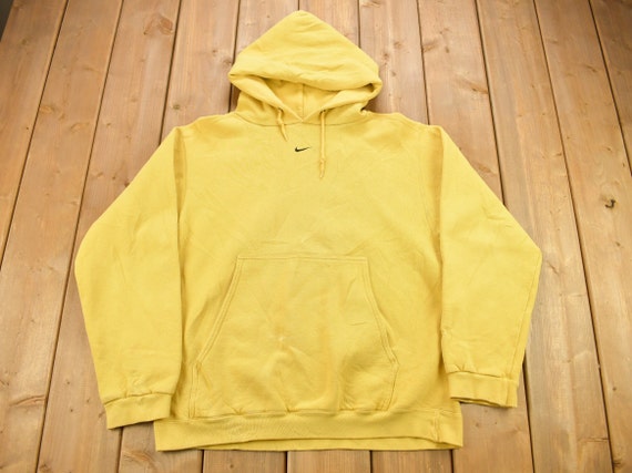 Vintage 1990s Yellow Nike Center Swoosh Hoodie / Middle Swoosh