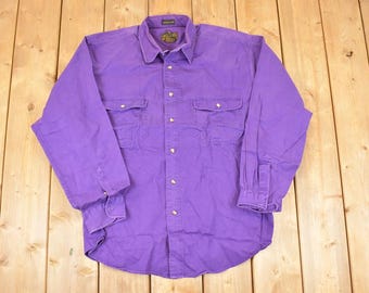 Vintage 1990s Eddie Bauer Rufton Twill Button Up Shirt Men's L / Preppy Button Up / 90's Dress Shirt