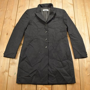 Vintage 1990s Black Lined Trench Coat / Heavy Trench / Full Length Jacket / Streetwear / Athleisure / Principles / Collared Coat