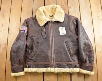 Vintage 1980s B-3 Type Flight Jacket / US Army Air Force / Shearling / Patchwork / Streetwear / Calafate / Vietnam Patch / USA Patch