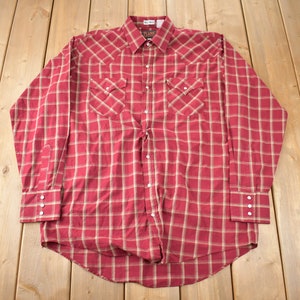 Vintage 1990s Plains Western Wear Plaid Button Up Shirt Size LT