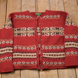 Vintage 1980s Eddie Bauer Knitted Sweater / Vintage 90s Cardigan / Pattern Sweater / Outdoor / Hand Knit / Vintage Eddie Bauer
