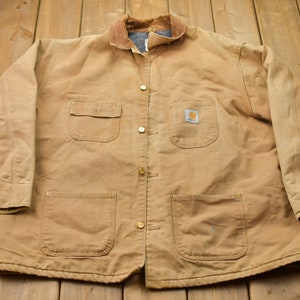 Vintage 1990s Carhartt Chore Jacket / Workwear / Streetwear / Made In USA / 90s / Blanket Lined Jacket / Distressed Carhartt / Union Made