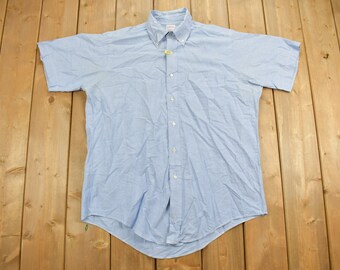 Vintage 1990s Brooks Brothers Blue Button Up Short Sleeve Shirt / 1990's Button Up / Vintage Brooks Brothers / Dress Shirt / Button Up