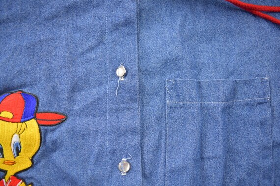 Vintage 1990s Tweety Bird Denim Button Up Hooded … - image 6