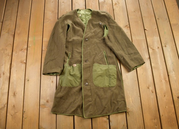 Vintage 1960s Military Liner Jacket / Button Up J… - image 1