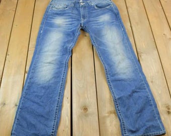 00s USA製 TRUE RELIGION JOEY y2k Vintage True Religion Joey Super T Yellow Stitch Jeans Y2K Early