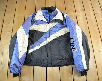 Men's Vintage 90's Polaris Snowmobiles Blue Black Zip up Puffer