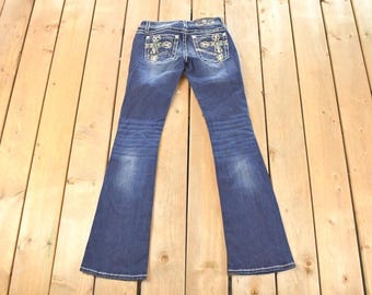 Vintage Deadstock Y2K Miss Me Bedazzled Low Rise Jeans Women's Size 26x31 / Chloe Bootcut / 2000's Embroidered Contrast Stitched Denim