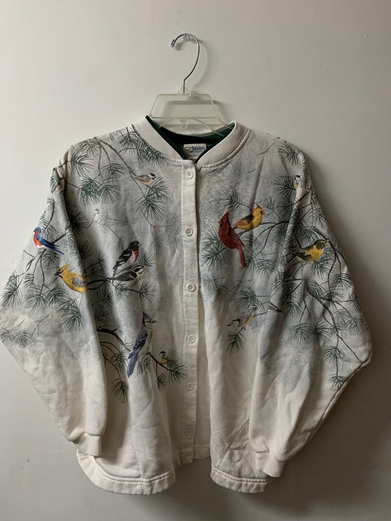 Vintage Animal Print / Birds / Button Up / Sweater