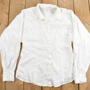 Vintage 1990s Womens Blank White Puff Sleeve Button Up Shirt / 1990s Button Up / Vintage Flannel / Basic Button Up / Rock and Roll Shirt