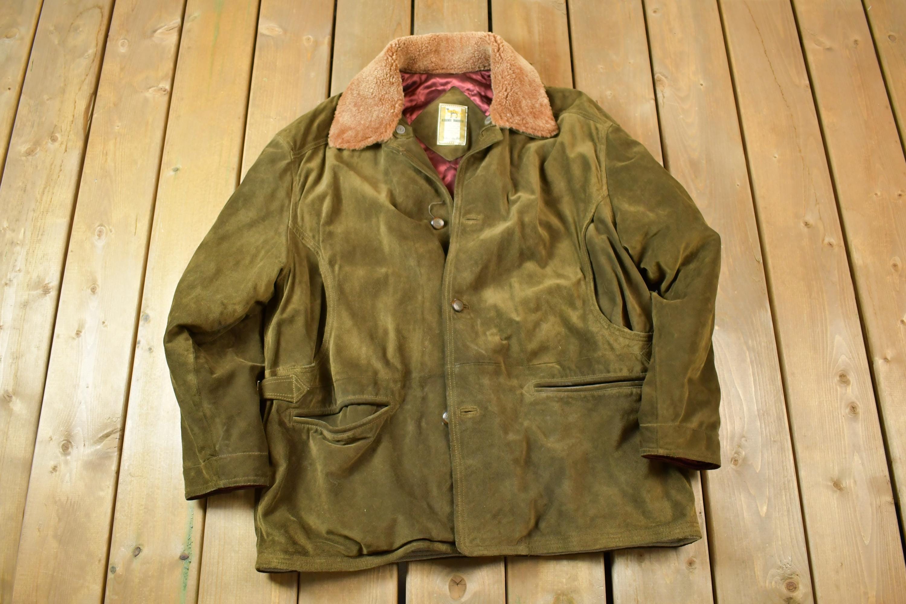 Vintage 1990s Camel Authentic Tradition Suede Leather Jacket Made