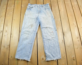 Vintage 1990s Faded Glory Paint Distressed Thrashed Denim Jeans Size 31 x 29 / Painter Jeans/ 90s Denim