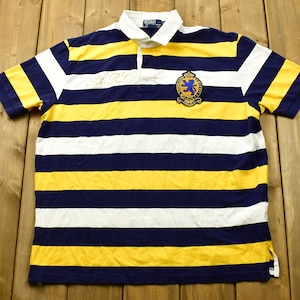 Vintage 1990s Polo Ralph Lauren Embroidered Collared T Shirt / Striped / 90s Streetwear / Athleisure / Sportswear / Vintage Athleticwear