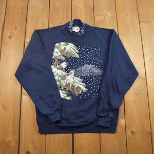 Vintage 1990s Winter Birds Crewneck Sweatshirt / 90s Crewneck / Made In USA / Streetwear