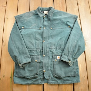 Vintage 1980s Carhartt Duster Jacket / Vintage Workwear / Streetwear / Made In USA / 80s / Green Carhartt Jacket / Distressed Carhartt
