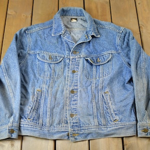 Jaqueta vintage Lee Riders Denim Trucker dos anos 80 feita nos EUA, grande