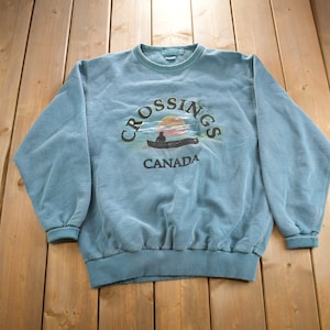Vintage 1990s Crossings Canada Canoe Souvenir Travel Crewneck Sweatshirt