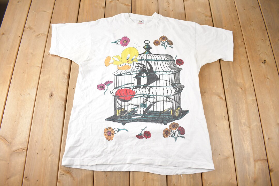Chemise Vintage 1995 Tweety & Sylvester - Homme - Rouge à Rayures - Taille XL