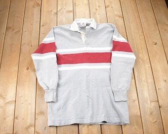 Vintage Barbarian Rugby T-shirt S Mens 90s Red White Striped Long
