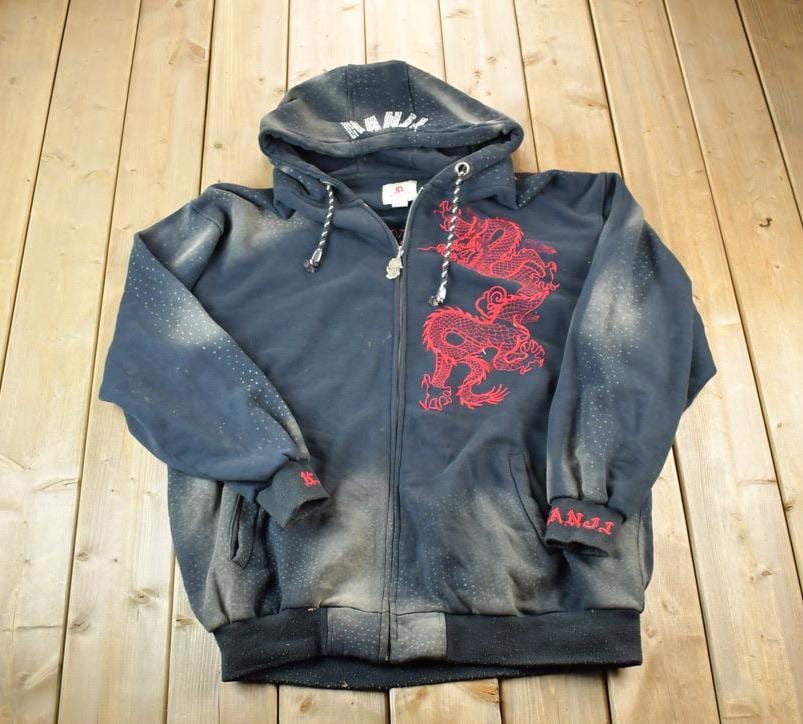 Vintage 1990s Kanji Jeans Heavyweight Dragon Embroidered Full Zip