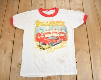 Vintage 1980s The Elliots A Family Tradition Graphic Ringer T Shirt / Vintage T Shirt / Racing Tee / Single Stitch / Made In USA