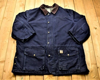 Vintage 90's Carhartt Long Chore Coat / Workwear / Streetwear / Made In USA / Blanket Lined Jacket / Distressed Carhartt / Union Made