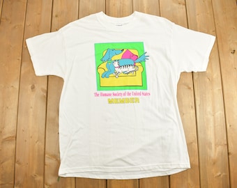 Vintage 1990s Animal Humane Society Member Graphic T-Shirt / Streetwear / Retro Style / Animal Graphic / Dog Shirt / 90s Graphic Tee