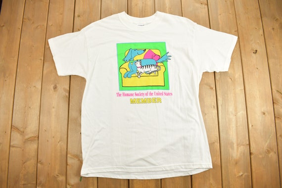 Vintage 1990s Animal Humane Society Member Graphic T-Shirt / Streetwear / Retro Style / Animal Graphic / Dog Shirt / 90s Graphic Tee