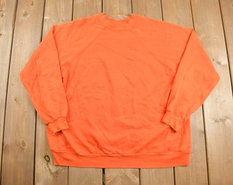 Vintage 1980s Blank Orange Crewneck Sweatshirt / Raglan / 80s Crewneck / Essential / Streetwear / Hi Vis