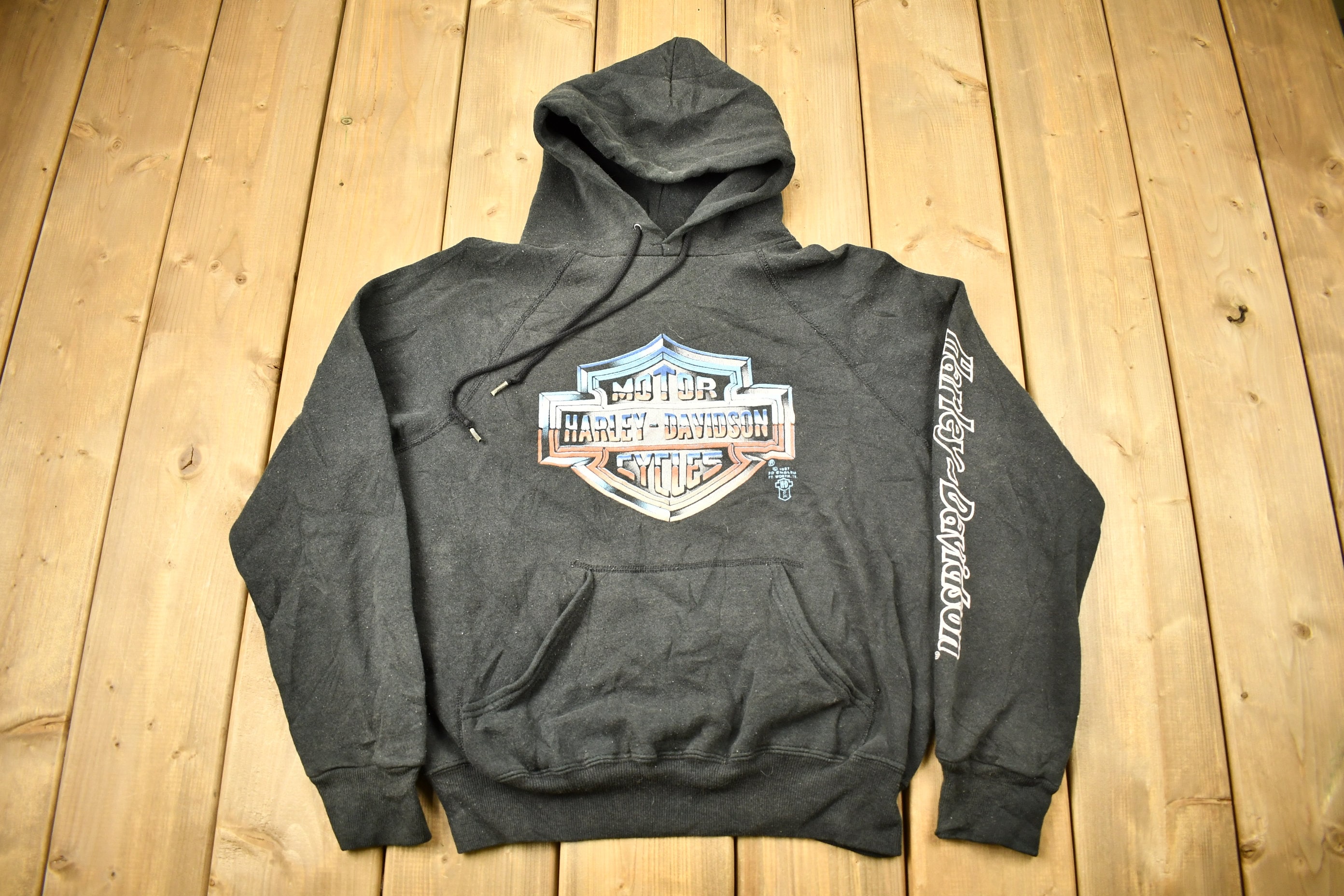 Vintage 1987 Harley Davidson 3D Emblem Raglan Hoodie / Made Vintage 1987 Harley Davidson 3D Emblem Raglan Hoodie / Made
