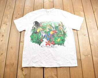 1990s Toucan Graphic T Shirt White Cotton Tee Size Large XL St
