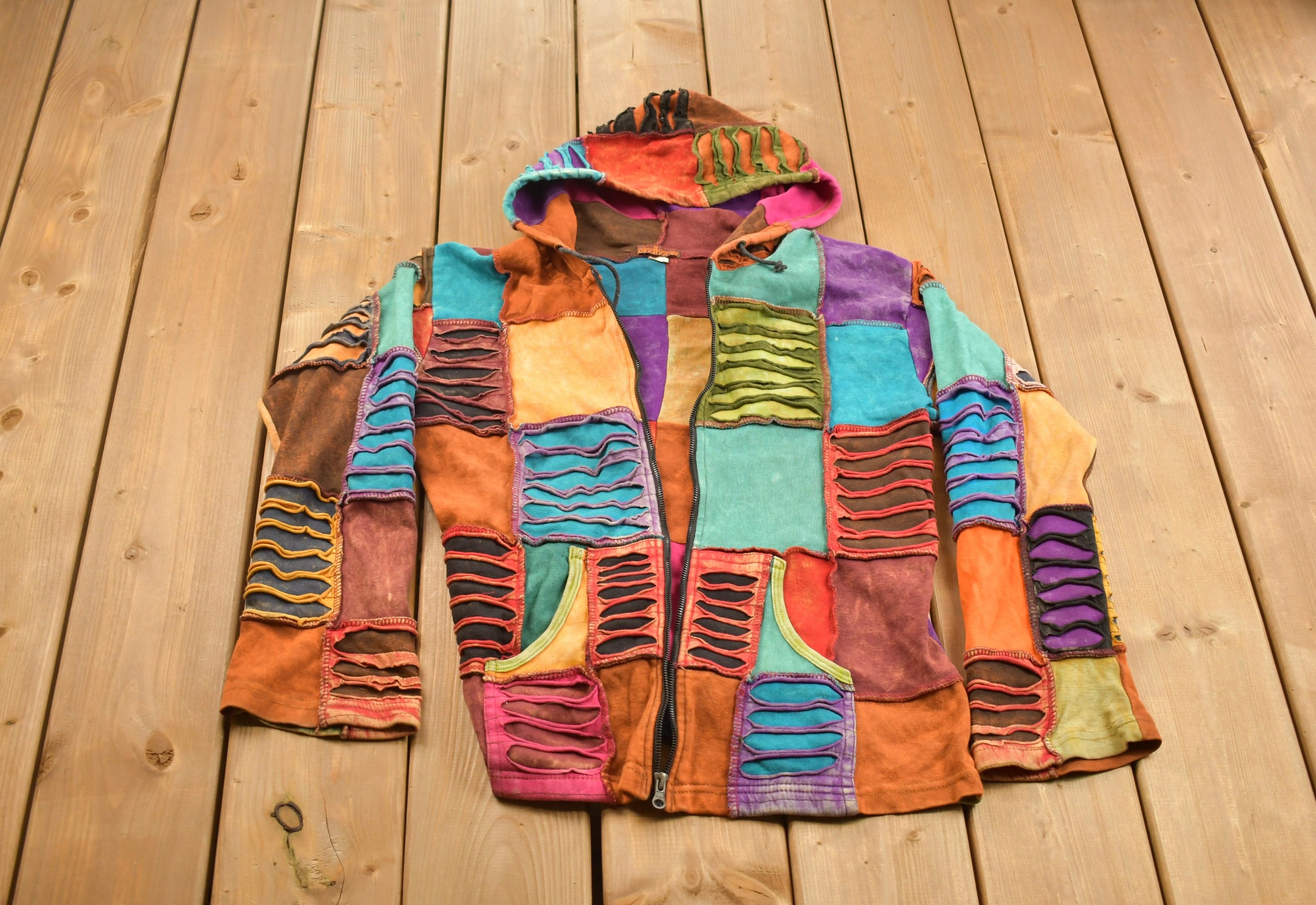 Vintage 1990s Windhorse Patchwork Zip up Hoodie / 90s Hoodie Vintage 1990s Windhorse Patchwork Zip up Hoodie / 90s Hoodie