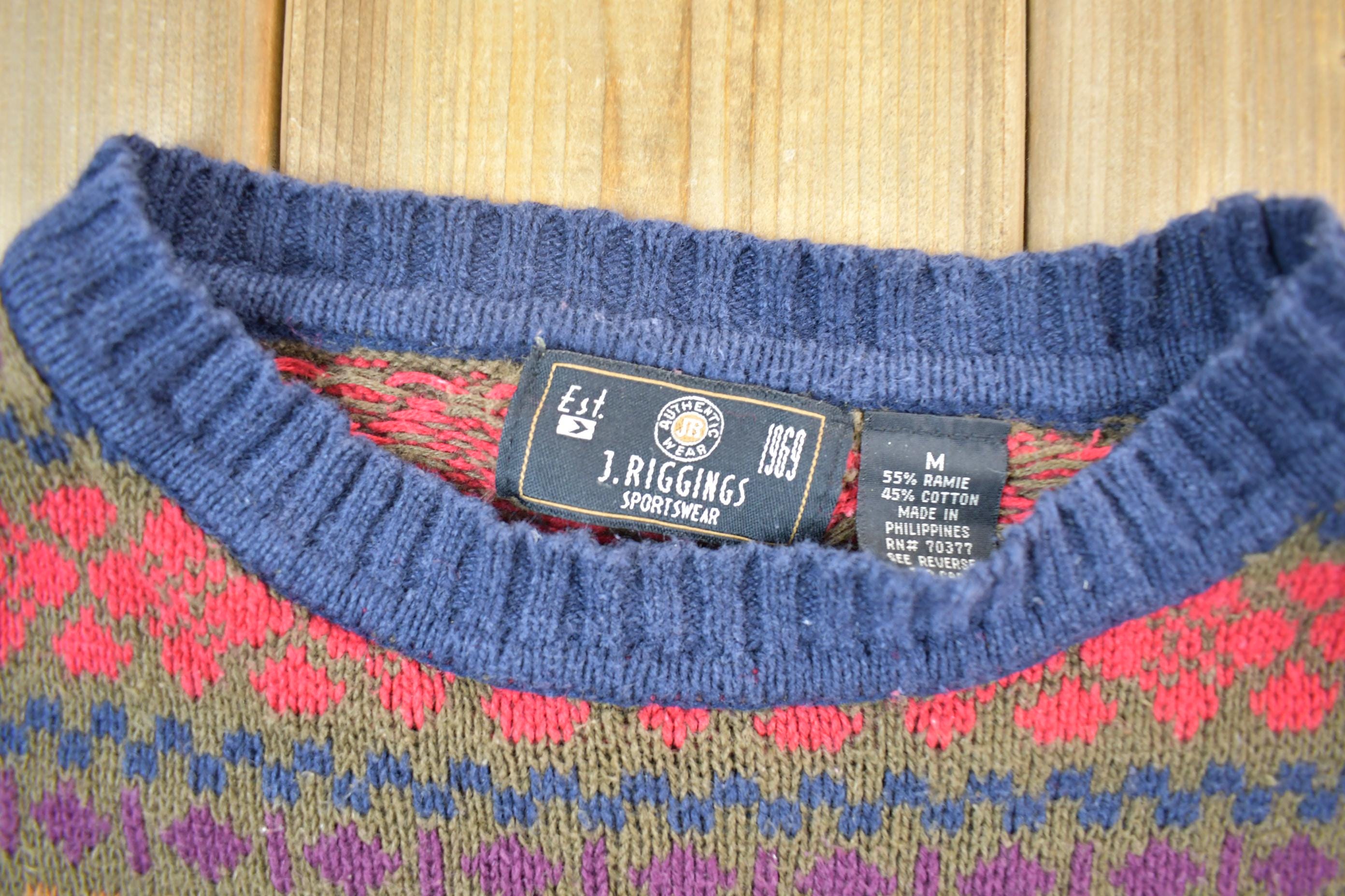 Vintage 1990s J Riggins Sportswear Knit Crewneck Sweater / 90s 