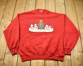 Vintage 1990s Polar Bear Christmas Theme Cute Crewneck / 90s Crewneck / Grandma Sweater / American Streetwear / Made In USA
