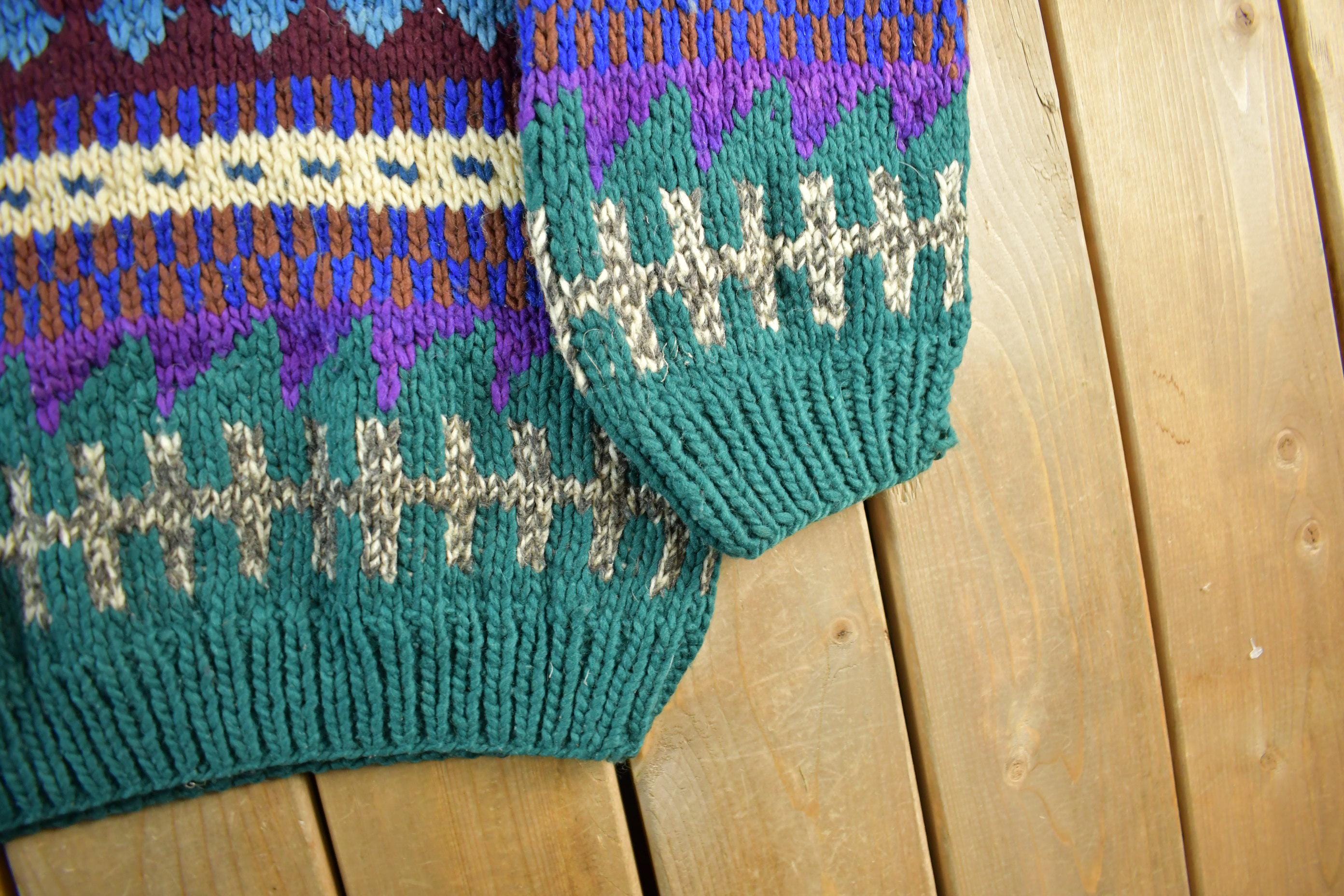 Vintage 1980s Handmade in Ecuador Wool Knit Sweater Men