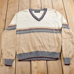 Suéter de punto con cuello en V de Robert Bruce de Blades, vintage de los años 90, tejido de punto, a rayas, con bloques de colores, sudadera, estampado abstracto