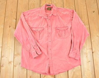 Vintage 1990s Eddie Bauer Button Up Shirt Men's XL / Preppy Button Up / 90's Dress Shirt