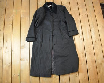 Vintage 1980s 100% Wool Long Trench Coat Made In USA