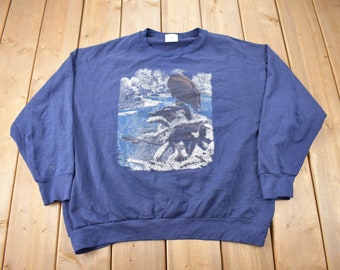 Vintage 1990s American Wilderness Bald Eagle Graphic Crewneck Sweatshirt / 90s Crewneck / Made In USA / Outdoorsman / Nature Theme