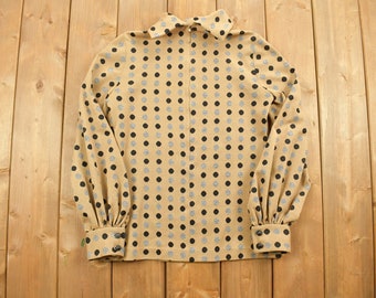 Vintage 1960s Balloon Sleeve Tunic Blouse / True Vintage / Polka Dot / Turtle Neck / Retro Style/ 60s / Button Up