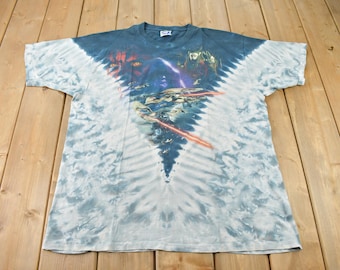 Vintage 1999 Star Wars Episode 1 All Over Print Tie Dye Promo T-Shirt / The Phantom Menace / 90s / Vintage Movie Tee / Liquid Blue / XL