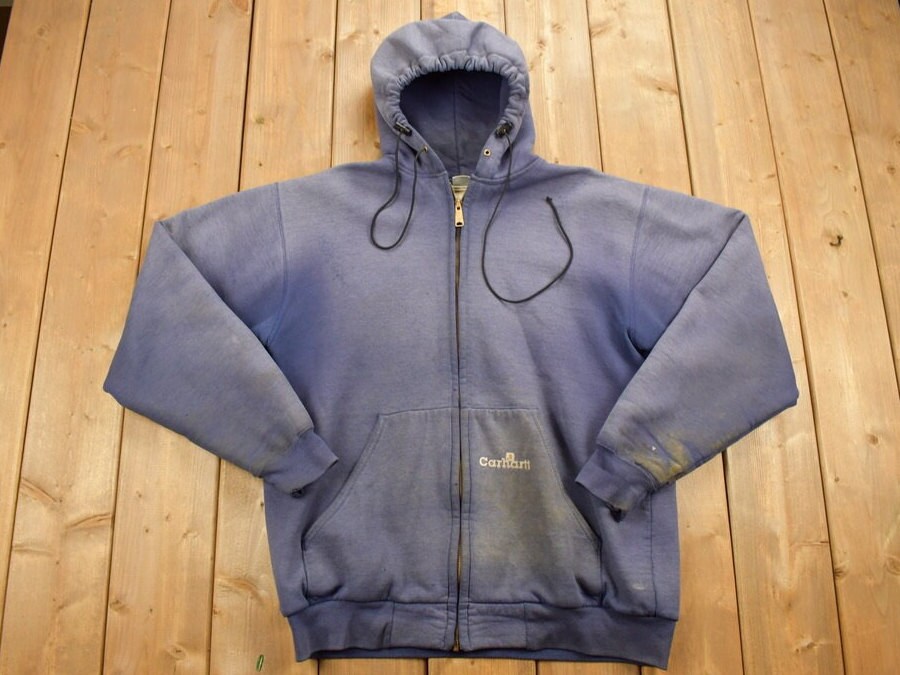 Vintage 1990s Naturally Distressed Carhartt Full Zip Hoodie Thermal Lined Workwear Streetwear 90s Hooded Sweatshirt Streetwear Etsy