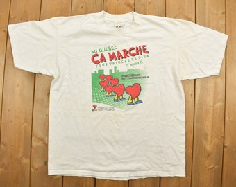 Vintage 1995 Quebec Ca Marche Graphic T-Shirt / Fundraising Walk / Retro / Single Stitch / 90s Graphic Tee / Canada / Active