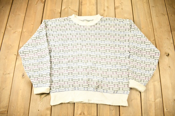Vintage 1990s 3D Cable Knit Crewneck Sweater / Vi… - image 1