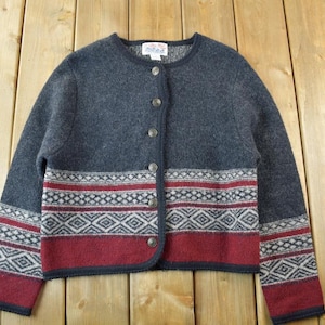 Vintage 1980s Gally Ho Knit Cardigan Sweater / Vintage Color Block Cardigan / Button Up / Abstract Pattern