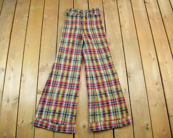 Vintage 1960s 1970s Flare Bell Bottom Pants Women's 25 x 32 / Made in USA / American Vintage / Plaid Checkered / Hippie / Vintage Pants