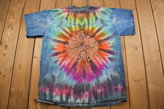 Vintage 1990s Abstract Flower Tie Dye Graphic T S… - image 2